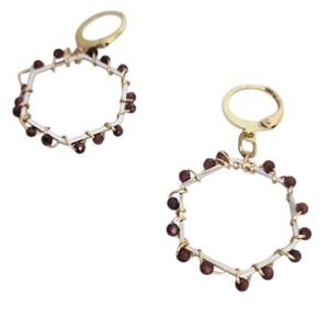 18K Gold Plated Natural Garnet Hexagon Faceted Huggie Hoop Earrings